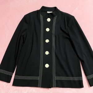 Women’s Vintage Black White Cardigan Blazer Jacket Size Large